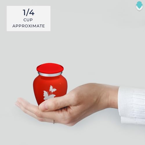 Embrace Keepsake Personalized Butterfly Cremation Urns for Human Ashes I Bright Red Funeral Urn for Men and Women with Double Side Engraving I 3.5 lbs - color: Bright Red