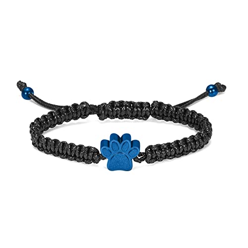constantlife Cremation Bracelet for Pets Ashes - Dog Paw Pendant Bangle Stainless Steel Memorial Urn Jewelry - color: Black Rope-Blue