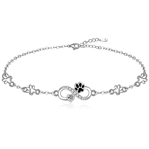 Fenthring Paw Print Bracelet S925 Sterling Silver Infinity Heart Puppy Cat Dog Memorial Mothers Day Bracelets for Women Jewelry Gifts - style: Paw Print-Infinity