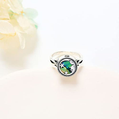 YAFEINI Moon and Star Urn Ring for Ashes Sterling Silver Abalone Shell Memorial Keepsake Rings Cremation Jewelry for Women - style: Abalone Shell