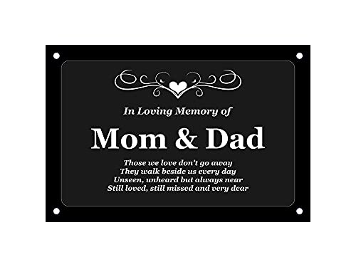 Beautifully Engraved Mom & Dad Memorial Plaque - Indoor and Outdoor Use (Black & White) - color: Black & White