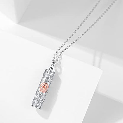 Sterling Silver Tree of Life Flower Celtic Cremation Ashes Urn Pendant Necklace for Women - color: Cylin *Rose(R/P)