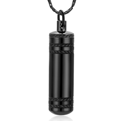 Imrsanl Cremation Jewelry for Ashes Pendant Urn Necklace Cylinder with Glass Vial Keepsake Ashes Memorial Jewelry - color: No Glass-Black