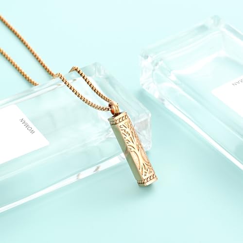 Tree of Life Urn Necklace, Stainless Steel Memorial Ashes Pendant | Tree of Life Cremation Jewelry Stainless Steel Locket Vertical Bar Keepsake Necklace Jewelry for Women Men Human Ashes - color: Rosegold