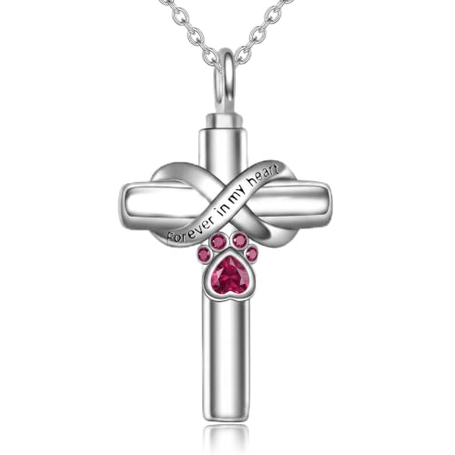 Cross Pet Urn Necklace Sterling Silver Infinity Pet Ashes Pendant - color: Silver-Dog. Jul