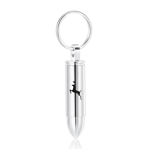 Cremation Jewelry Cylinder Urn Keychain for Ashes for Women Men with Glass Vial Keepsake Ashes Pendant Deer Memorial Jewelry - color: Bullet-Silver