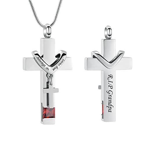 Forever in My Heart Birthstone Personalized Double Cross Urn Pendant Cremation Jewelry for Ashes Cross Ashes Keepsake - color: Customize