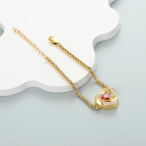 Imrsanl Heart Urn Bracelet for Ashes for Women Inlaid Crystal Ajustable Link Bracelets Cremation Jewelry Keepsake Loved Ones Memorial Ashes Holder - color: Gold-Red
