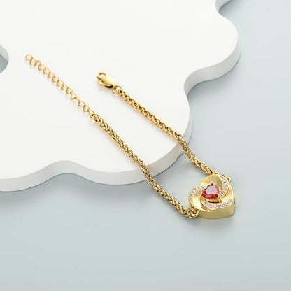 Imrsanl Heart Urn Bracelet for Ashes for Women Inlaid Crystal Ajustable Link Bracelets Cremation Jewelry Keepsake Loved Ones Memorial Ashes Holder - color: Gold-Red