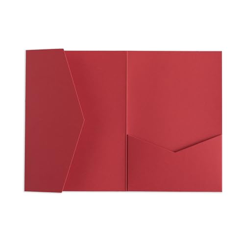 20 PCS Red Tri-fold Laser Cut Wedding Invitation Pockets for 5x7 Wedding Cards Bridal Shower Engagement Quinceanera Invitation - color: Red