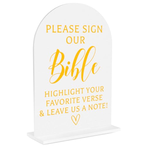 Wedding Sign Decor, Ceremony Please Sign Our Bible Signs for Reception Event Party, Bridal Shower Decorations, Wedding Table Acrylic Accessories for Anniversary and Event 5x7 Inch - color: GoldBible