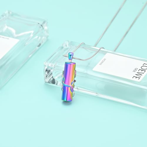 Cylinder Urn Necklace for Ashes Roseflower Cremation Jewelry Urn Ashes Necklace for Women Men Memorial Keepsake Necklace of Loved One - color: Rainbow