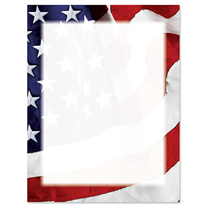 Grand Ol' Flag Patriotic Letter Papers - Set of 25, American Flag stationery papers, 8 1/2" x 11", compatible computer paper, Patriotic Letterhead, 4th of July flyers, Veterans Day, Memorial Day - color: Grand Ol' Flag