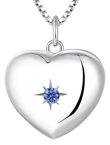 YL Heart Locket Picture Necklace Sterling Silver Personalized Photo Pendant Birthstone Jewelry for Women - color: 12-tanzanite-Dec