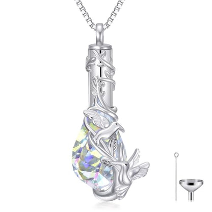JKR Heart Urn Necklace for Ashes Crystal Keepsake Pendant Memorial Jewelry | Crystal Cremation Jewelry Loss Of Loved One Sympathy Gift for Mom Wife Grandma Daughter - style: Hummingbird-Teardrop