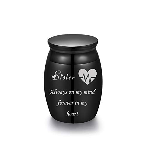 Mini Stainless Steel Decorative Cremation Keepsake Urns for Ashes 1.57 Inch High Small Funeral Urns Memorial Ashes Holder Share with Familiy Members-Black Color - style: Sister
