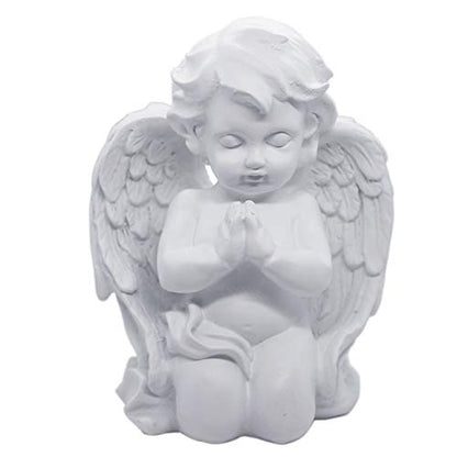 KiaoTime Kneeling Praying Cherub Angel Statue Figurine Indoor Outdoor Home Garden Guardian Decorative Church Baptism Wings Angel Statue Sculpture Memorial Statue, White, 6.25" x 5"