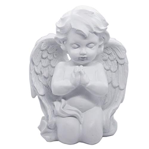 KiaoTime Kneeling Praying Cherub Angel Statue Figurine Indoor Outdoor Home Garden Guardian Decorative Church Baptism Wings Angel Statue Sculpture Memorial Statue, White, 6.25" x 5"