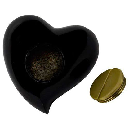 Black Elegance Heart Keepsake Cremation Urn for Ashes, Brass, Black Urn, Keepsake Sized Cremation Urn, 3.5 Inches Wide - color: Black Elegance