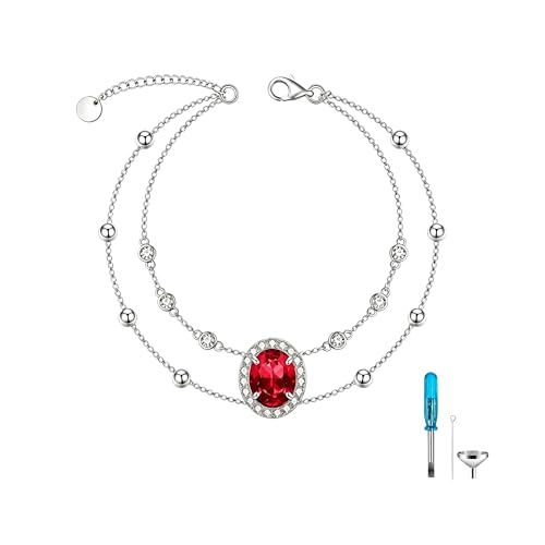 Cremation Urn Bracelets 925 Sterling Silver Double Layered Cremation Ash Bracelet for Ashes with 12 Months Birthstone Urn Jewelry for Women Loved One Animals,Chain Length 7"+2" Extend - color: 07-July