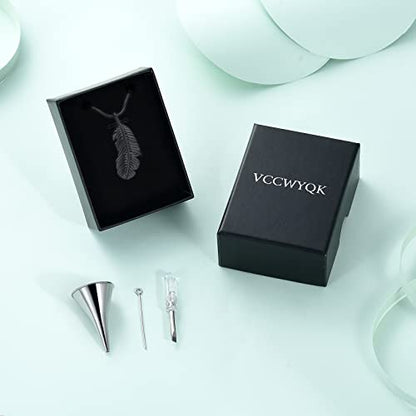 Cremation Jewelry Feathers Urn Necklace for Ashes Stainless Steel Memorial Keepsake Pendant for Women Men - color: Black