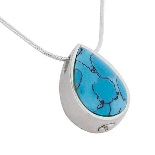 Turquoise Teardrop Pendant and Necklace for Ashes, Sterling Silver, Cremation Jewelry for Ashes - color: Turquoise Teardrop