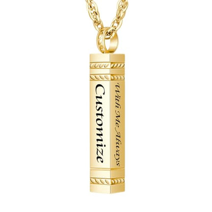 abooxiu Urn Necklace for Ashes Memorial Cremation Jewelry for Ashes Stainless Steel Ashes Jewelry Cube Ashes Necklace Bar Urn Pendant for Women Men - style: Engraved-With Me Always-Gold