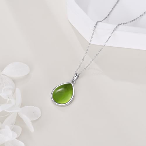 CRMAD Larimar/Opal/Lapis Lazuli/Tourmaline/Malachite/Labradorite/Turquoise/Onyx/Rose Quartz/Amber/Peridot Necklace for Women 925 Sterling Silver Teardrop Pendant Jewelry Gifts - color: Peridot