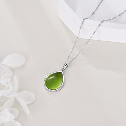 CRMAD Larimar/Opal/Lapis Lazuli/Tourmaline/Malachite/Labradorite/Turquoise/Onyx/Rose Quartz/Amber/Peridot Necklace for Women 925 Sterling Silver Teardrop Pendant Jewelry Gifts - color: Peridot