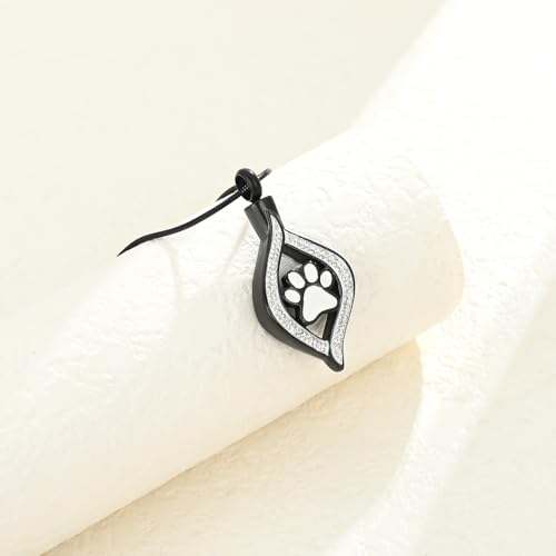 The Eye of My Heart Paw Print Urn Necklace for Ashes | stainless steel cremation jewelry, holds pet human ashes, paw print memorial urn pendant, leak-proof sealed design, unisex - color: Black