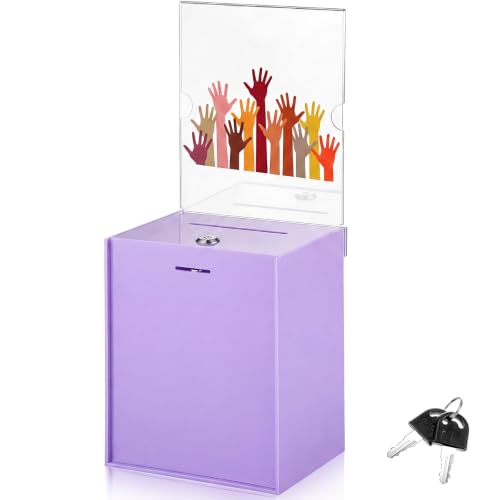 Marsui 1 Pack Acrylic Suggestion Donation Box 8.27 x 6.69 x 5 Inch Large Safe Ballot Box with Lock and Sign Holder for Voting Charity Business Cards Collection Tip Jar Display Ticket Comment(Purple) - color: Purple, size: 8.2 x 6.7 x 5 Inch