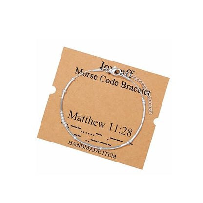 JoycuFF Inspirational Morse Code Bracelets for Women Silver Beads Jewelry Encouragement Mantra Gifts for Her - style: Silver-Christian -Matthew 11:28