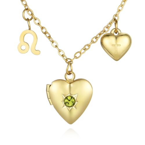 18K Gold Photo Lockets that Hold Picture,Heart Locket Necklace,Zodiac Symbol with Cross Heart Pendant,Locket Necklace for Women,Chain 20 Inch,Perfect Christmas Thanksgiving Gift for Her - color: Leo (23/7-22/8)