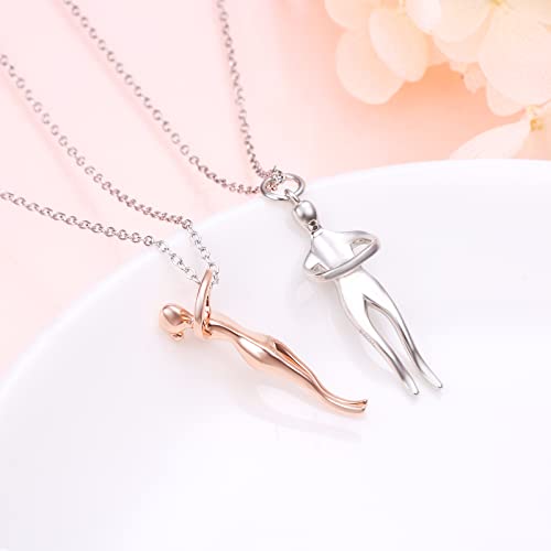 FLYOW S925 Sterling Silver Best Friend Couple Pendant Friendship Sun Moon Lotus Yin Yang Matching Bff Necklace for Women Jewelry - style: Hug-rose gold