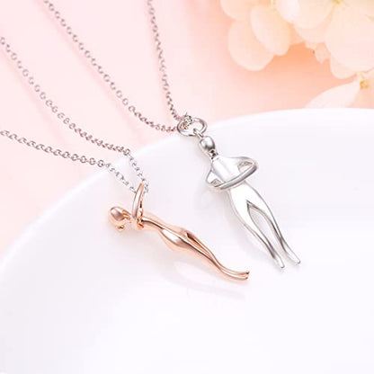 FLYOW S925 Sterling Silver Best Friend Couple Pendant Friendship Sun Moon Lotus Yin Yang Matching Bff Necklace for Women Jewelry - style: Hug-rose gold