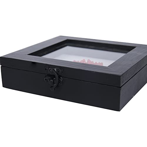 6x6 Small Shadow Box Frame with Glass, Hinged Door, Solid Wood, Black