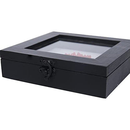 6x6 Small Shadow Box Frame with Glass, Hinged Door, Solid Wood, Black