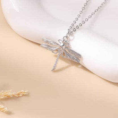 Baydurcan Pendant Necklace for Women Friends Sister Birthday Christmas Gift | Silver Evil Eye Ankh Mary Friendship Dragonfly Hummingbird Snake Turtle Pendant Necklace for Her Just Because Gifts - style: Dragonfly