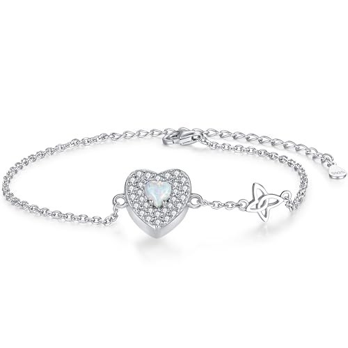 ZOEXUE Infinity/Tree of Life/Rose/Angel Wings/Heart Urn Bracelet for Ashes 925 Sterling Silver Cremation Bracelet for Ashes Keepsake Ashes Urns Jewelry Women Loved Ones - style: heart opal urn bracelet