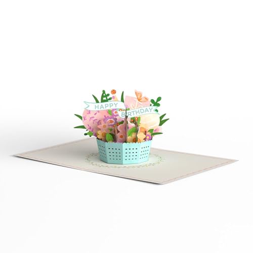 Lovepop Delicate Floral Happy Birthday Pop-Up Card with Envelope | Paperpop Card; 3D Garden Basket Greeting Card for Women, Men, Mom, Dad, Wife, Husband - color: Delicate Floral Happy Birthday Basket