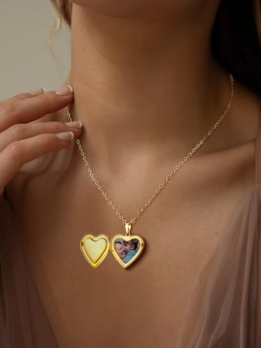 FindChic Locket Necklace for Women Custom Photo Memorial Gifts Multi-Shaped | Silver/Black/Rose Gold/Gold Plated Personalized Gifts for Loved Ones, Birthday Valentine's Day Keepsake - color: Gold- Polished Heart