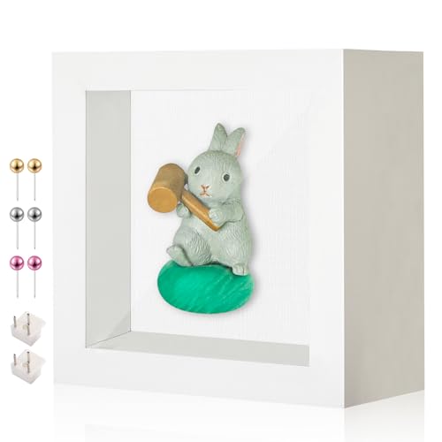 3x3 Mini Shadow Box Frame with Shatterproof Clear Glass & Push Pins - color: White+foam Back+foam Packaging, size: 3x3