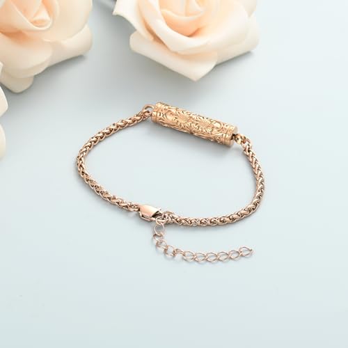 shajwo Cremation Jewelry Sunflower Cylinder Urn Bracelet for Ashes | Adjustable Memorial Keepsake Link Bracelet for Women - color: Rose Gold