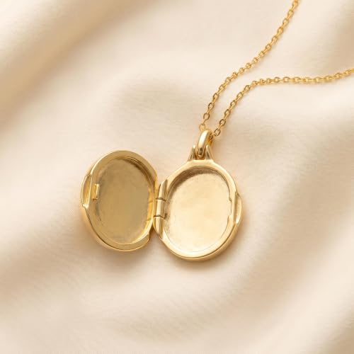 YOUFENG Love Heart Locket 14K Gold-Filled Oval Circle Rectangle Lockets that Hold Pictures Floral Patterns Necklace for Women - color: GoldOval