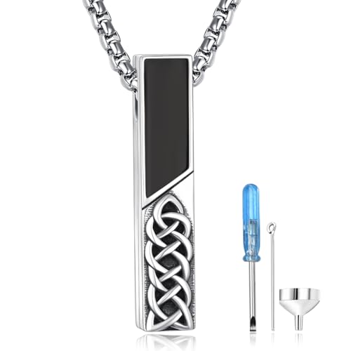 Customized Urn Necklaces for Ashes for Men Women 925 Sterling Silver Cross Necklace for Human Pets Ashes Cremation Memorial Jewelry for Keepsake - style: Celtic Bar Urn