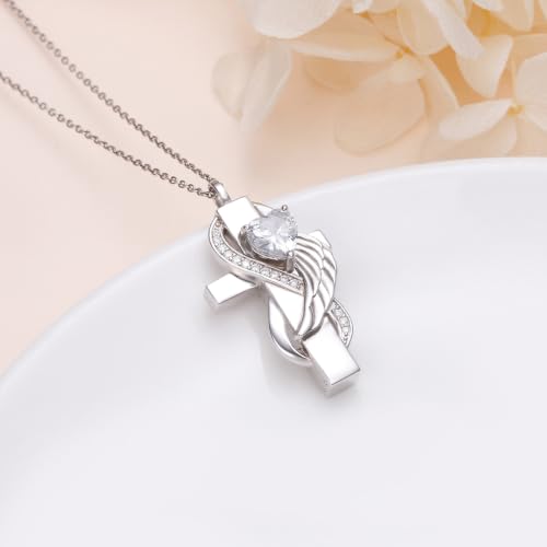 Yearace Urn Necklace for Ashes Sterling Silver Filigree Locket Necklace that Holds Pictures Heart Keepsake Memorial Necklace Cremation Jewelry for Ashes for Women Men - style: Cross Urn Necklace