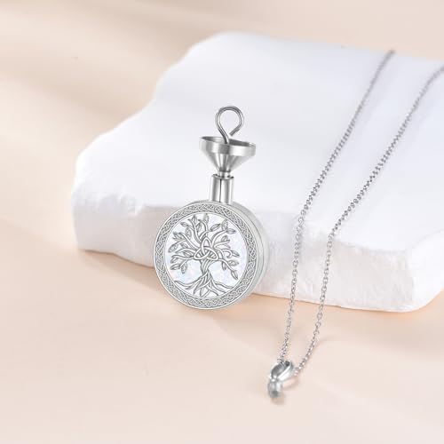 Diamond Tree of Life Urn Necklace for Ashes 925 Sterling Silver Family Tree of Life Cremation with Funnel Filler Ash Holder Keepsake Memorial Jewelry Gifts for Women,18+2 inch - style: Style 3-Opal