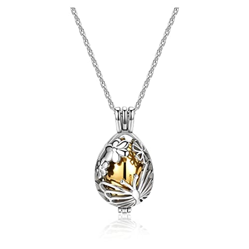 Zysta Cremation Jewelry Urn Necklace for Ashes Teardrop Butterfly Urn Memorial Locket Pendant Necklace Hollow Flower Jar Keepsake Cremation Jewelry for Women - color: Golden