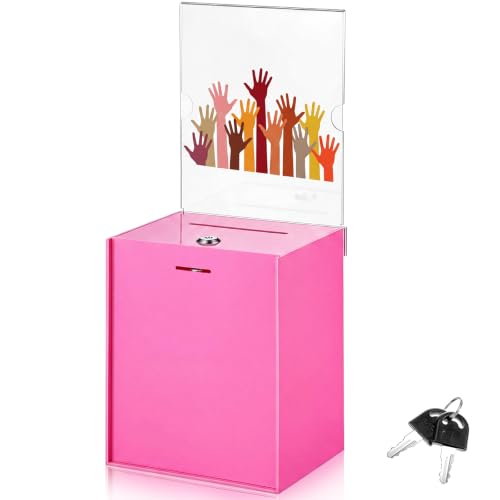 Marsui 1 Pack Acrylic Suggestion Donation Box 8.2 x 6.7 x 5 Inch Large Safe Ballot Box with Lock and Sign Holder for Voting Charity Business Cards Collection Tip Jar Display Ticket Comment (Rose Red) - color: Rose Red, size: 8.2 x 6.7 x 5 Inch