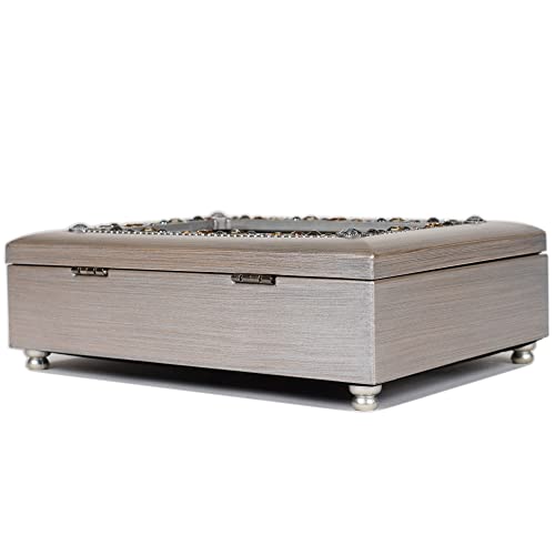 Cottage Garden Precious Daughter Brushed Pewter Jeweled Music Box Plays You Light Up My Life